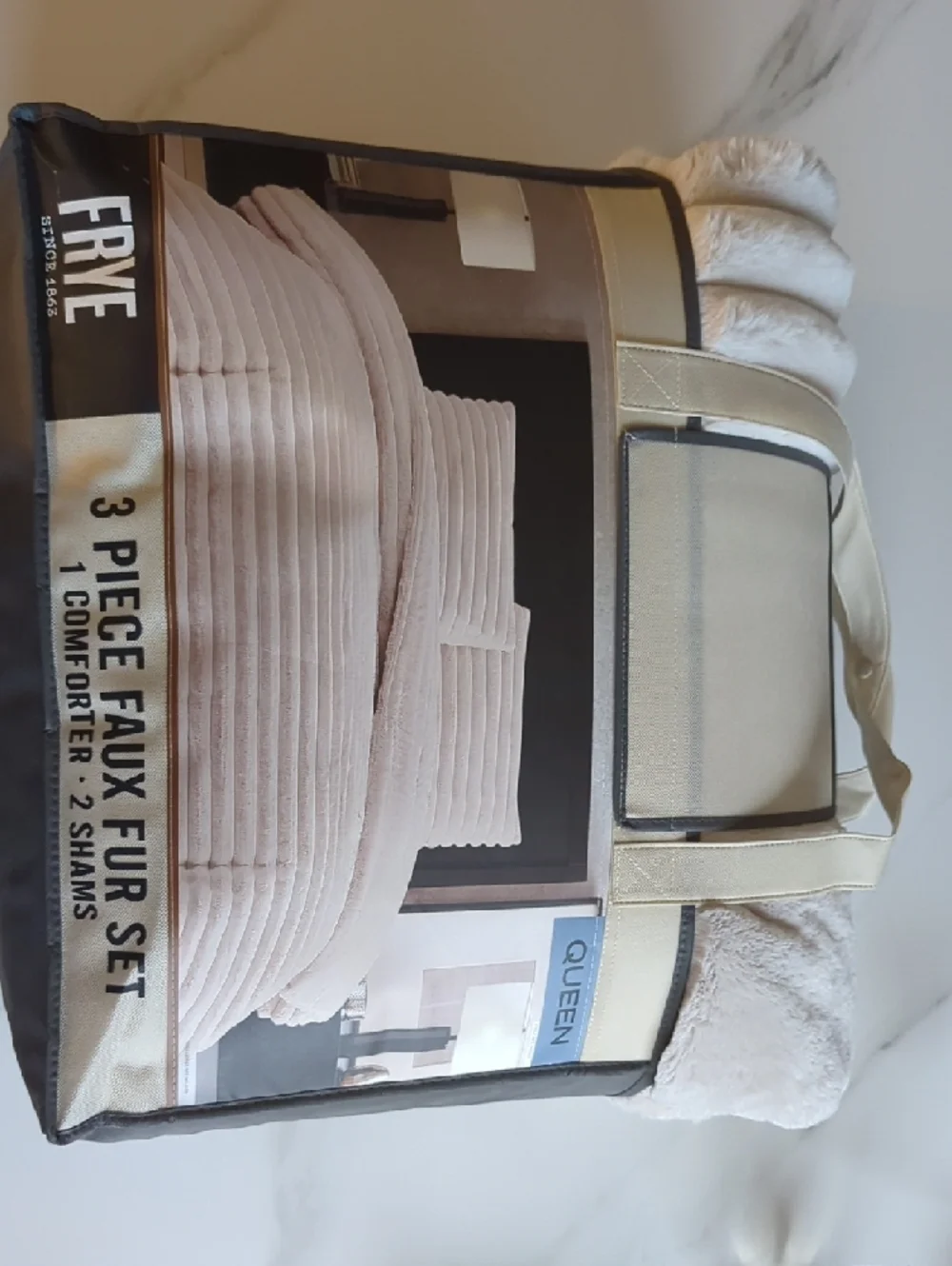 Frye [Queen] Faux Fur Comforter Set in Soft Cream/Beige/ White